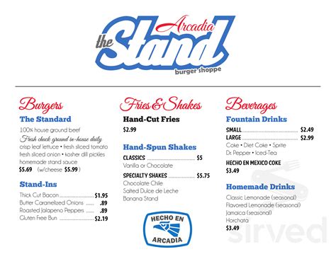 the stand burger menu